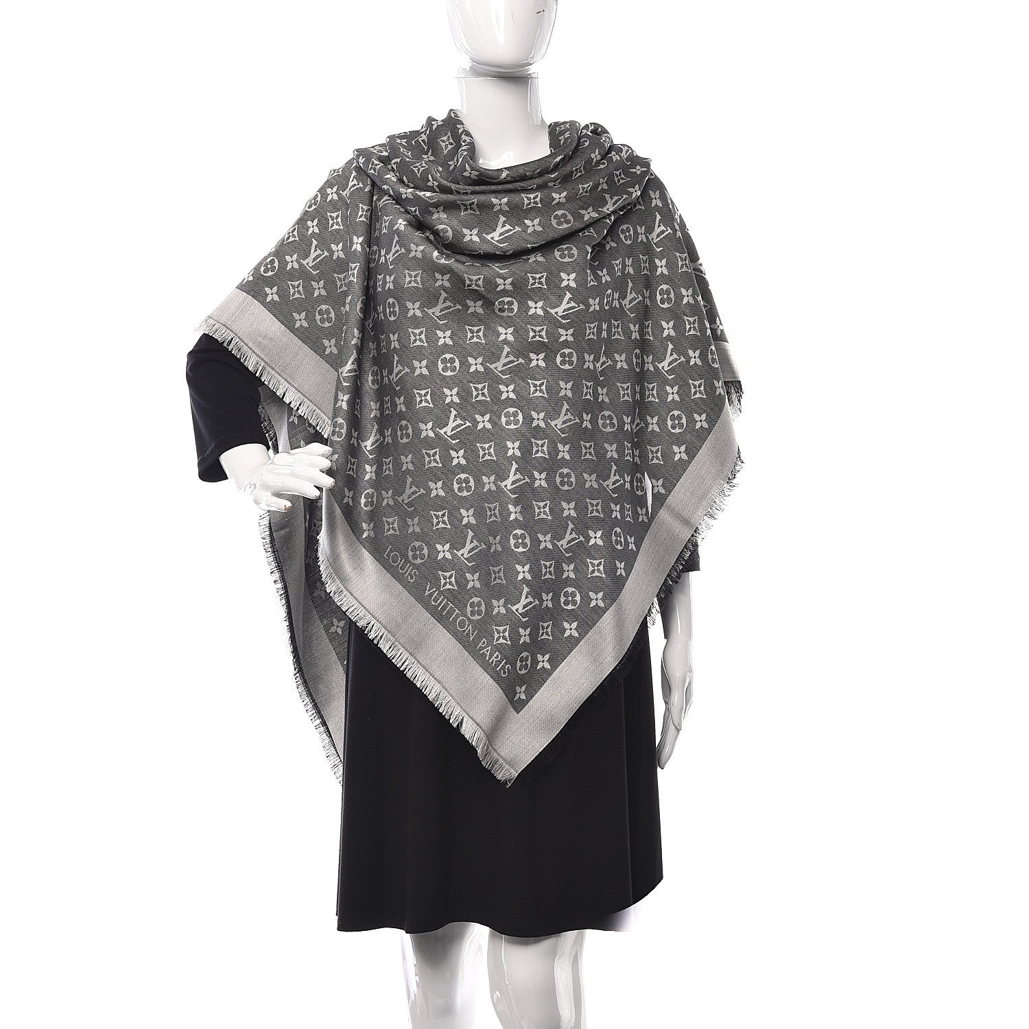 Louis Vuitton Wool Silk Monogram Denim Shawl Black 2 of 4