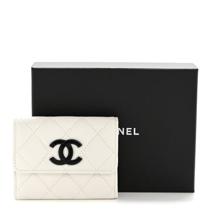 Chanel Caviar Quilted My Everything Flap Card Holder Wallet White Black 9 of 9