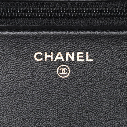 Chanel Lambskin Quilted CC Pearl Crush Wallet on Chain WOC Black 6 of 9