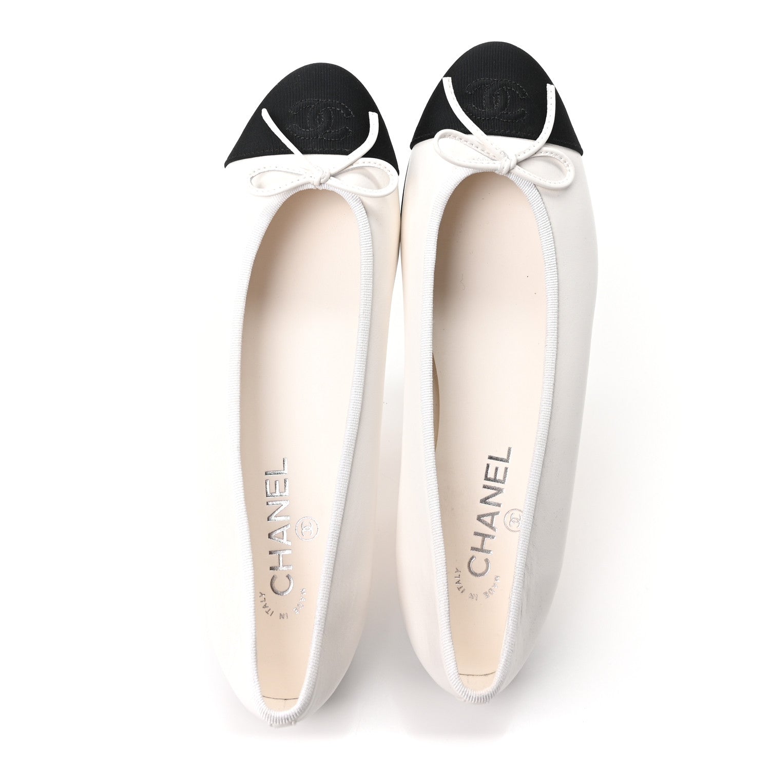 Chanel Lambskin Cap Toe CC Ballerina Flats 40.5 White Black 2 of 10