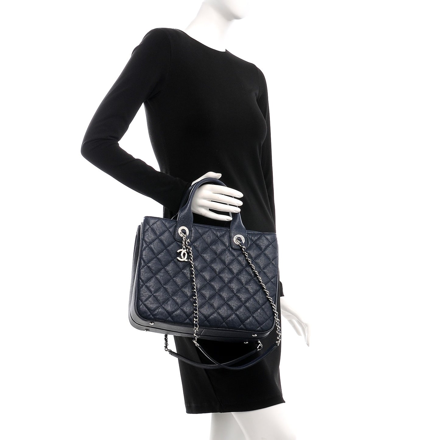 Caviar Quilted Urban Companion Top Handle Shopping Tote Blue