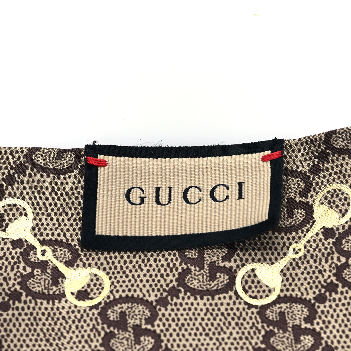 Silk Twill GG Monogram Gold Horsebity Neck Bow Scarf Brown Orange