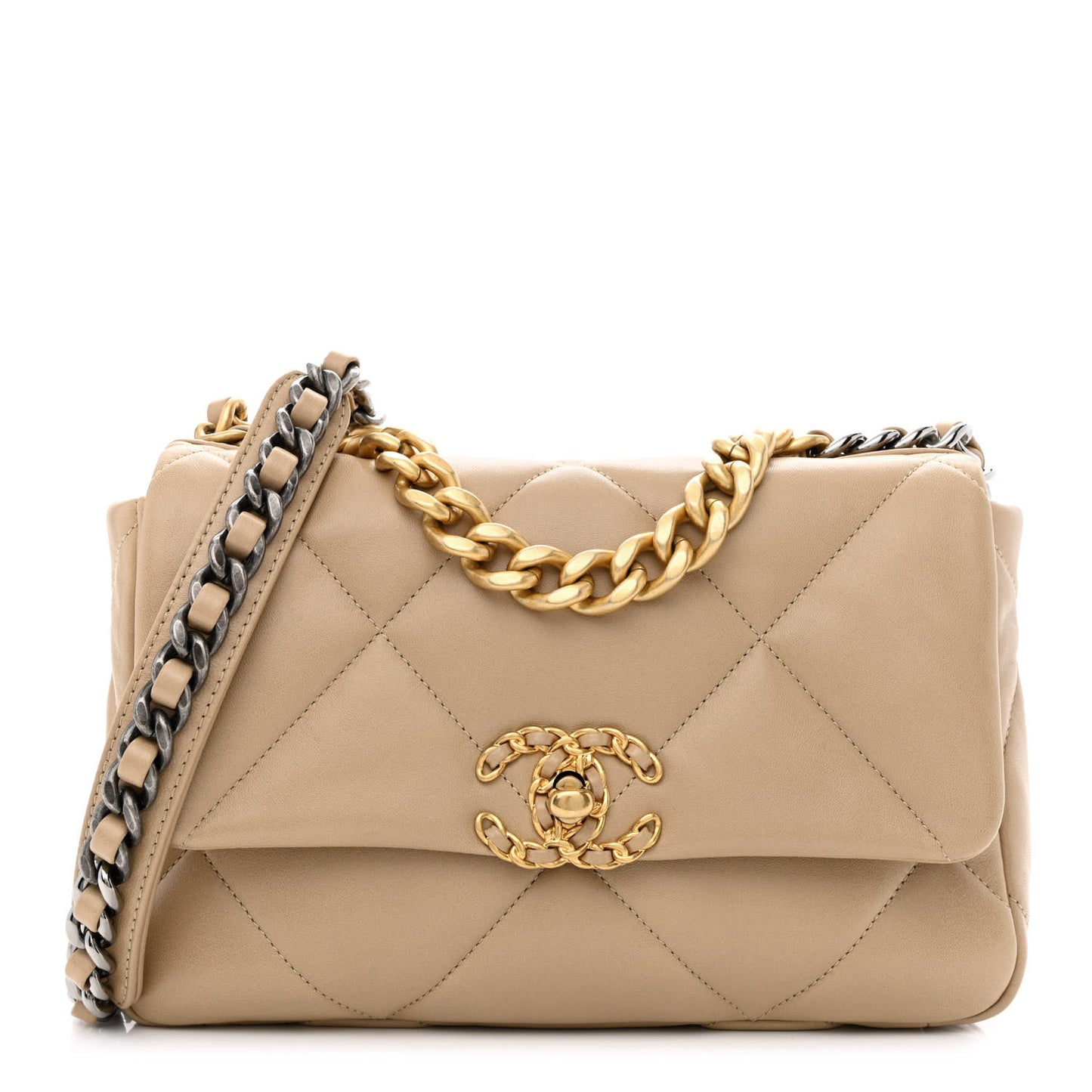 Lambskin Quilted Medium Chanel 19 Flap Dark Beige