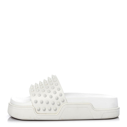 Christian Louboutin Calfskin Donna Studded Pool Fun Platform Flat Slide Sandals 36.5 White 1 of 4