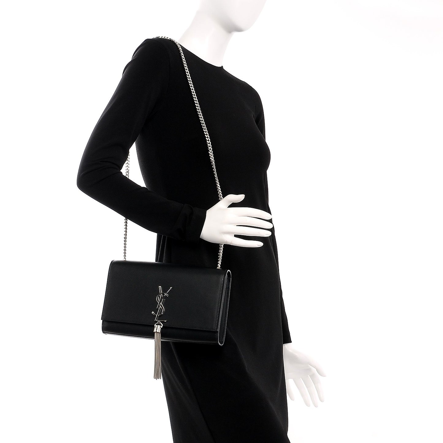 Smooth Calfskin Medium Classic Monogram Kate Tassel Satchel Black