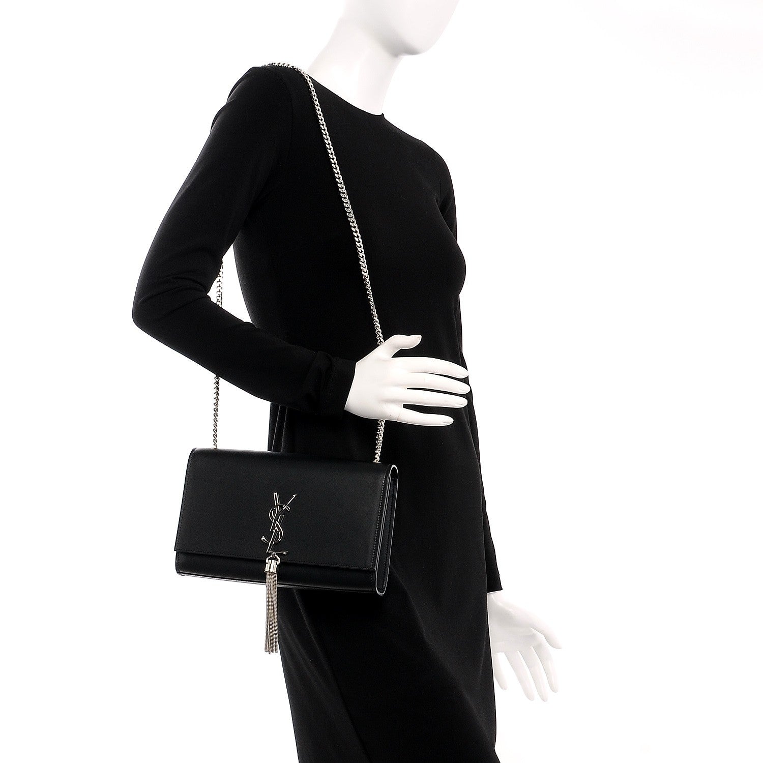 Saint Laurent Smooth Calfskin Medium Classic Monogram Kate Tassel Satchel Black 2 of 7