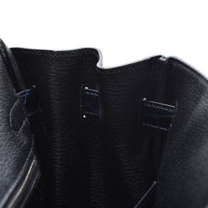 Hermes Taurillon Novillo Shiny Niloticus Crocodile Birkin Touch 30 Black Bleu Marine 25 of 29