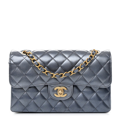 Chanel Metallic Lambskin Quilted Small Double Flap Dark Blue 1 of 12