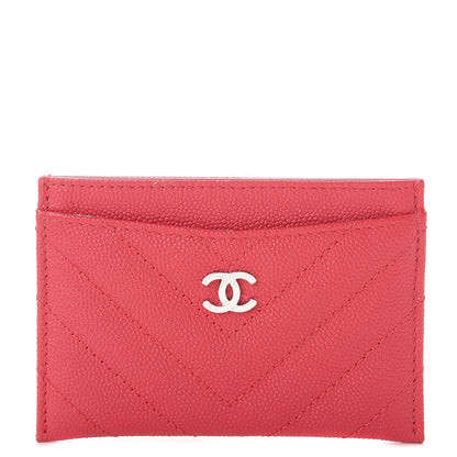 Chanel Caviar Chevron Quilted Card Holder Light Red 1 of 9