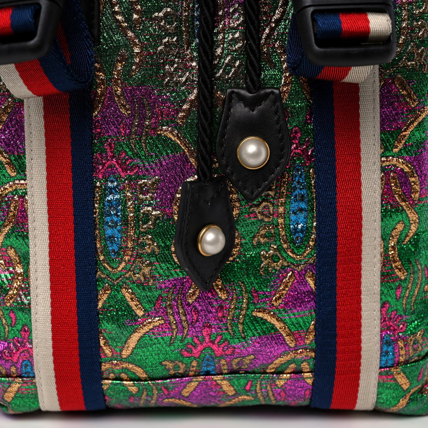 Brocade Web Small Double Buckle Backpack Green Multicolor