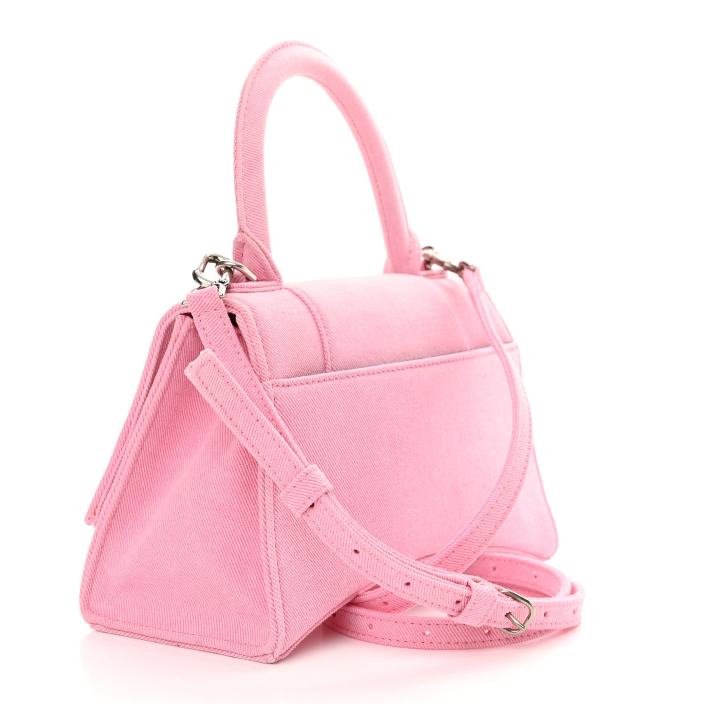 Nappa Denim Printed Small Hourglass Top Handle Bag Denim Pink