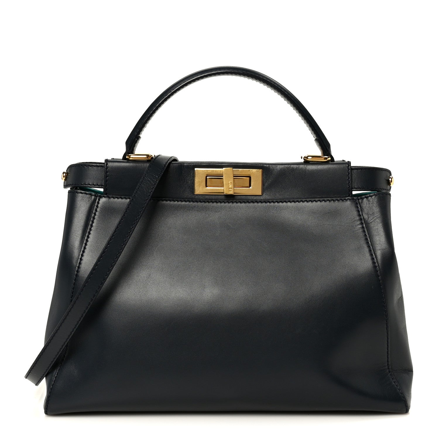 Fendi Vitello Morgan Shiny Nappa Medium Peekaboo Iconic Satchel Lavagna Lago 1 of 12