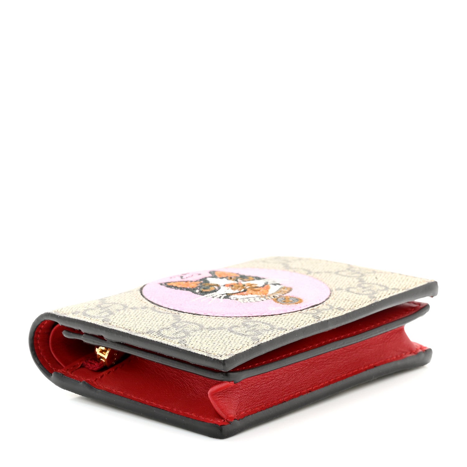 Gucci GG Supreme Monogram Bosco Patch Card Case Wallet Beige Malva Hibiscus Red 4 of 8