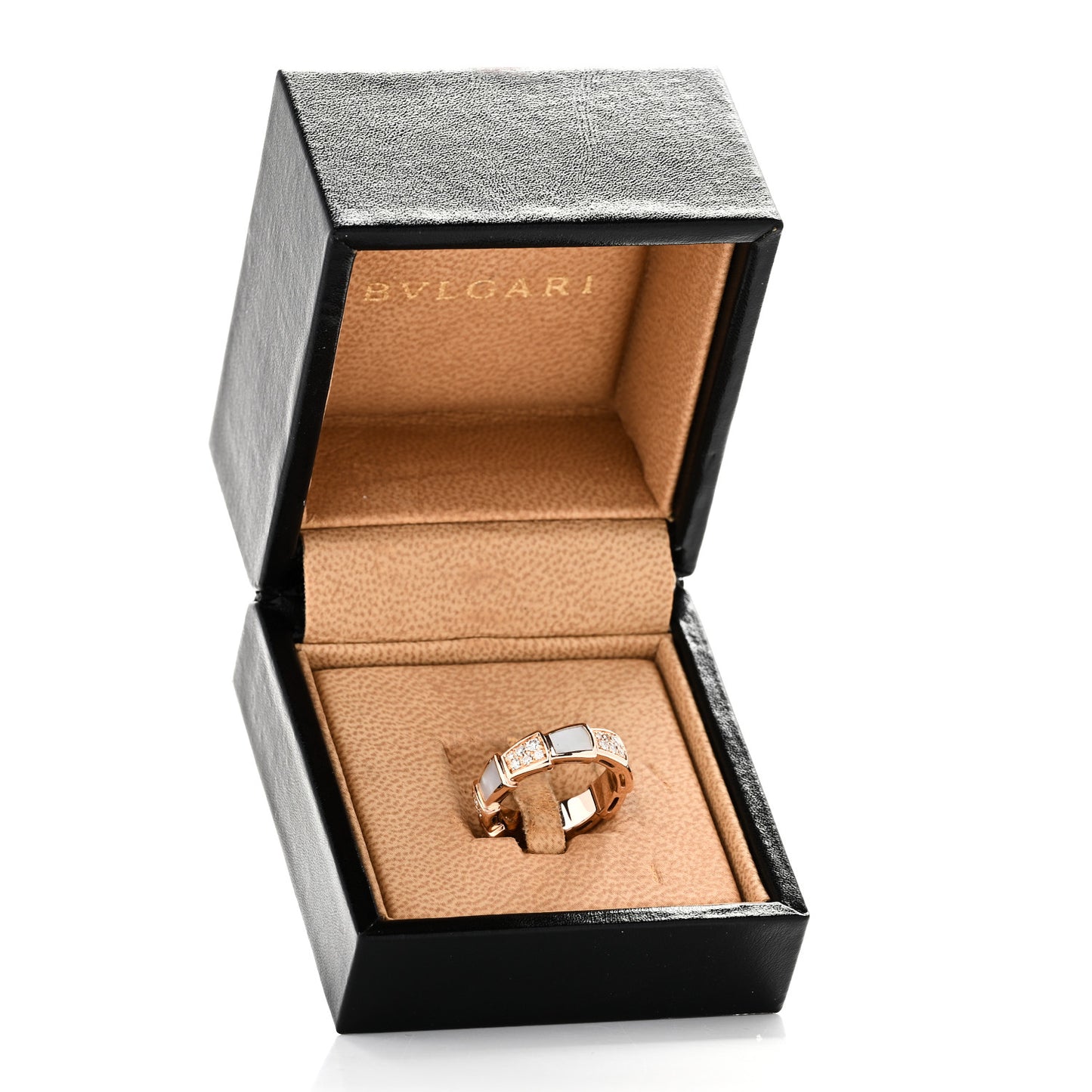 18K Rose Gold Diamond Mother of Pearl 6mm Serpenti Viper Band Ring 49 5