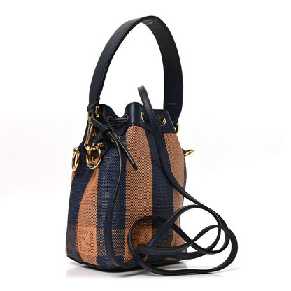 Fendi Raffia Vitello Seta F is Fendi Pequin Gingham Woven Mini Mon Tresor Bucket Bag Blue Ruggine 3 of 11