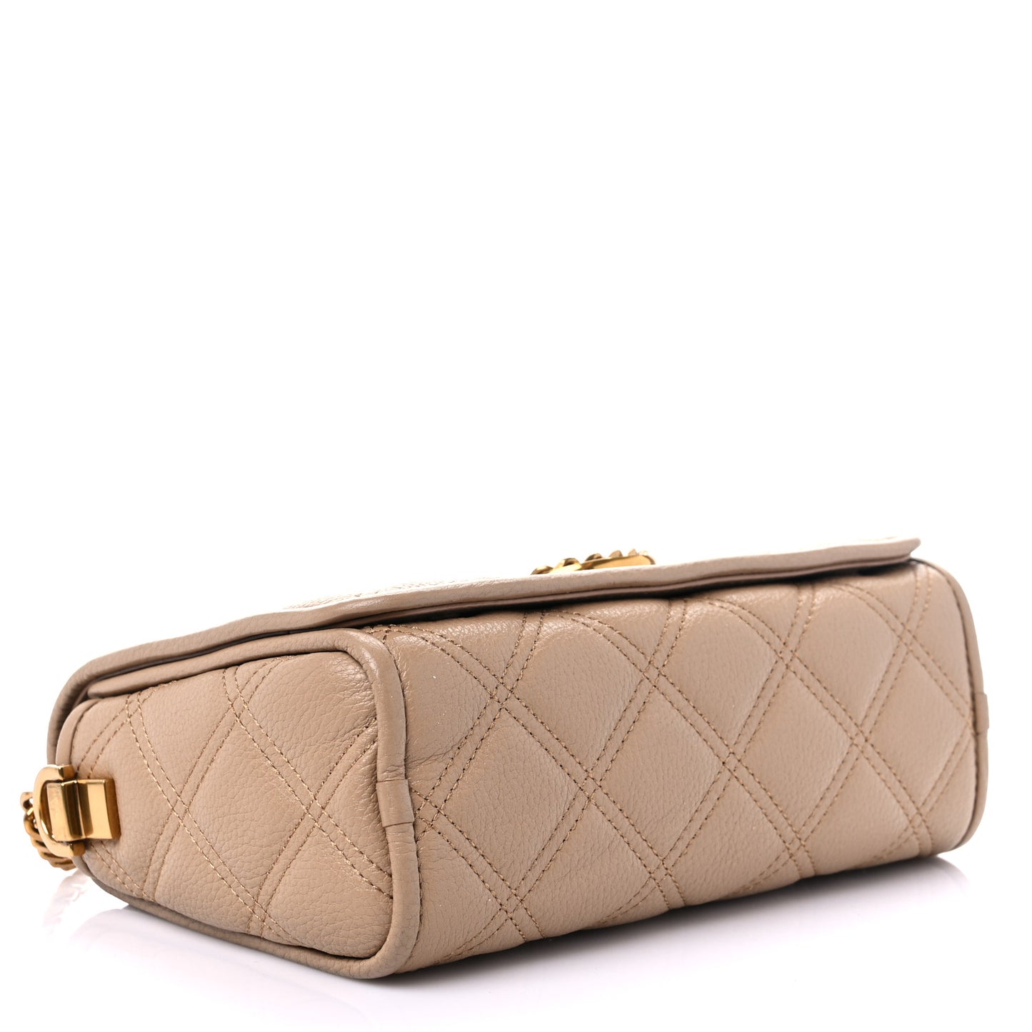 Grained Calfskin Quilted Double Stitched The Status Flap Crossbody Bag Tan