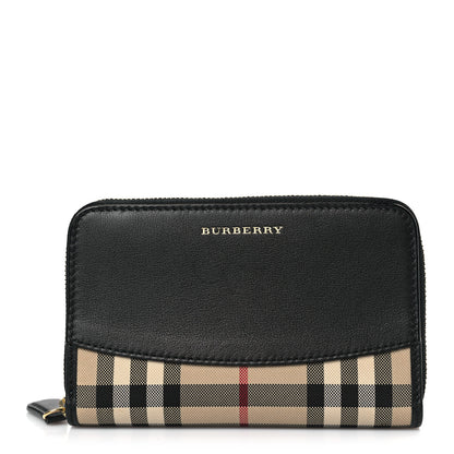 Burberry Calfskin Horseferry Check Medium Marston Zip Around Wallet Black 1 of 6