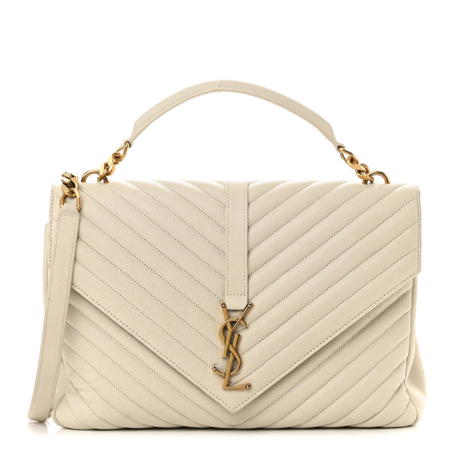 Sheepskin Matelasse Chevron Monogram Large College Satchel Cream Soft