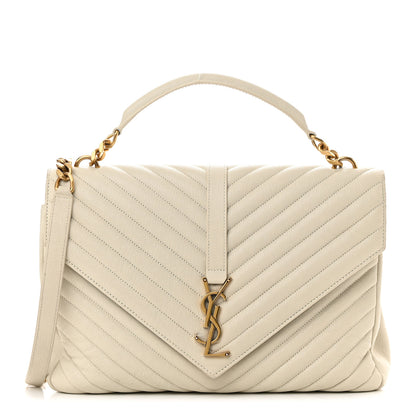 Saint Laurent Sheepskin Matelasse Chevron Monogram Large College Satchel Cream Soft 1 of 18
