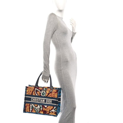 Christian Dior Canvas Embroidered Paisley Medium Book Tote Blue Multicolor 2 of 10