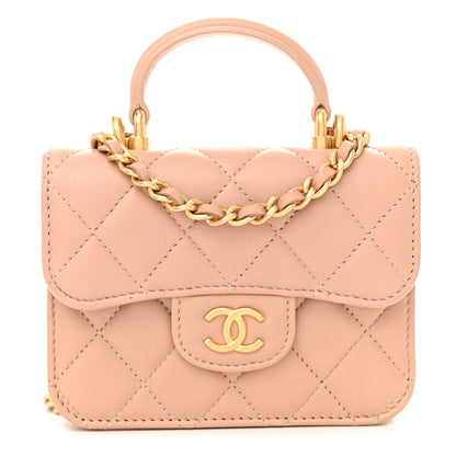 Chanel Lambskin Quilted Top Handle Flap Coin Purse With Chain Beige 1 of 12