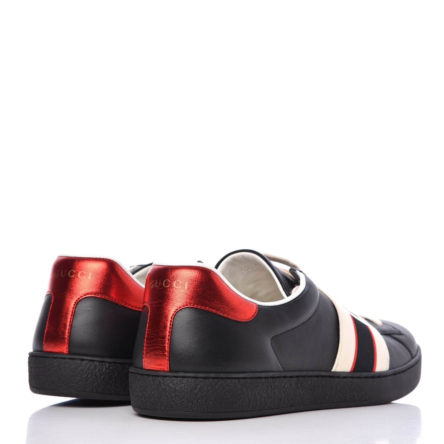 Gucci Calfskin Stripe Mens New Ace Sneakers 11 Black Ecru Red Flame 4 of 11
