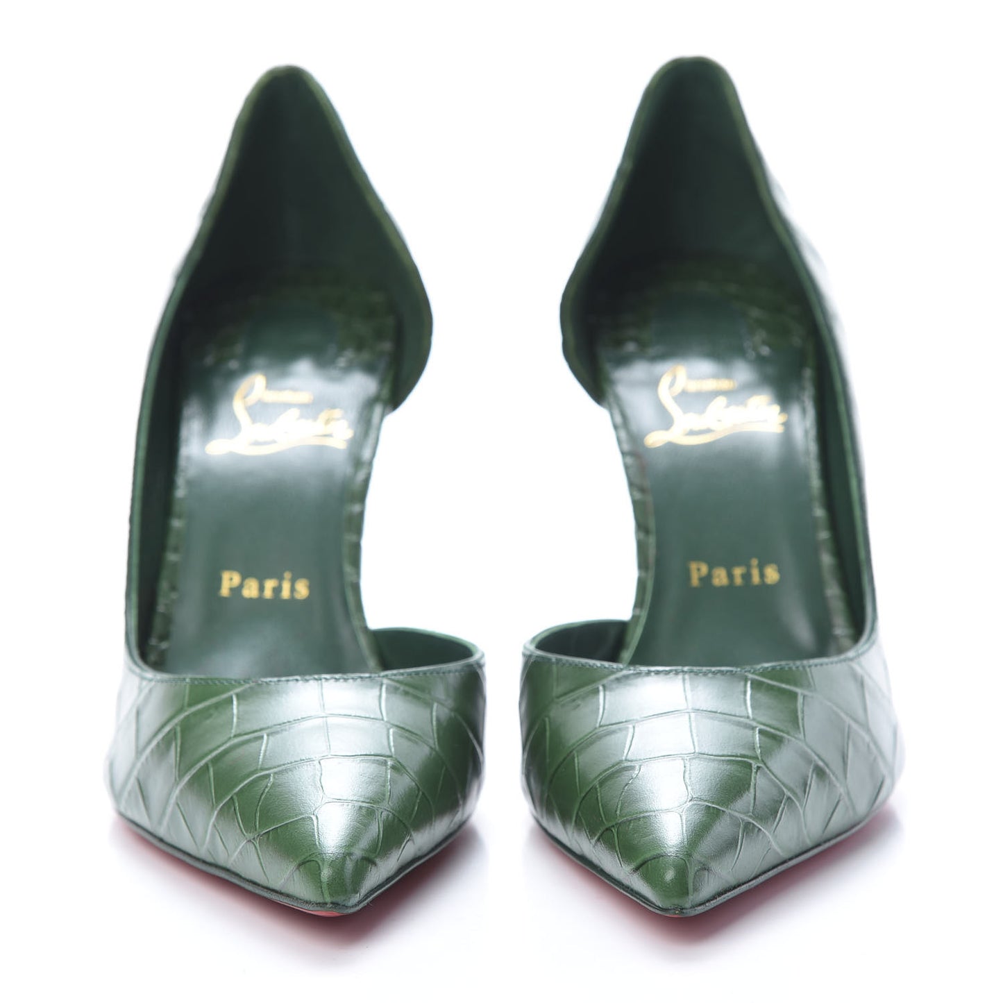 Crocodile Embossed Calfskin Iriza 100 Pumps 39 Green