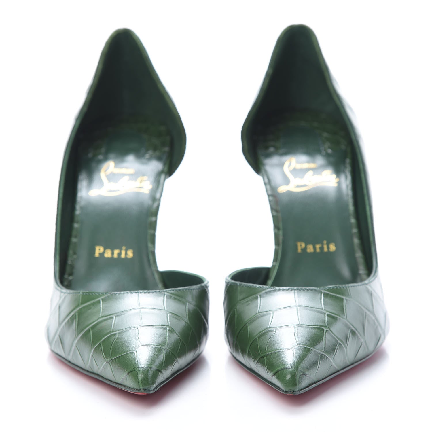 Christian Louboutin Crocodile Embossed Calfskin Iriza 100 Pumps 39 Green 2 of 9