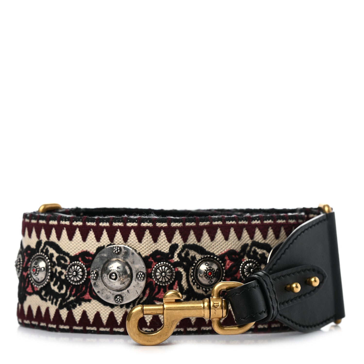 Christian Dior Canvas Embroidered Studded Shoulder Strap Burgundy 1 of 5