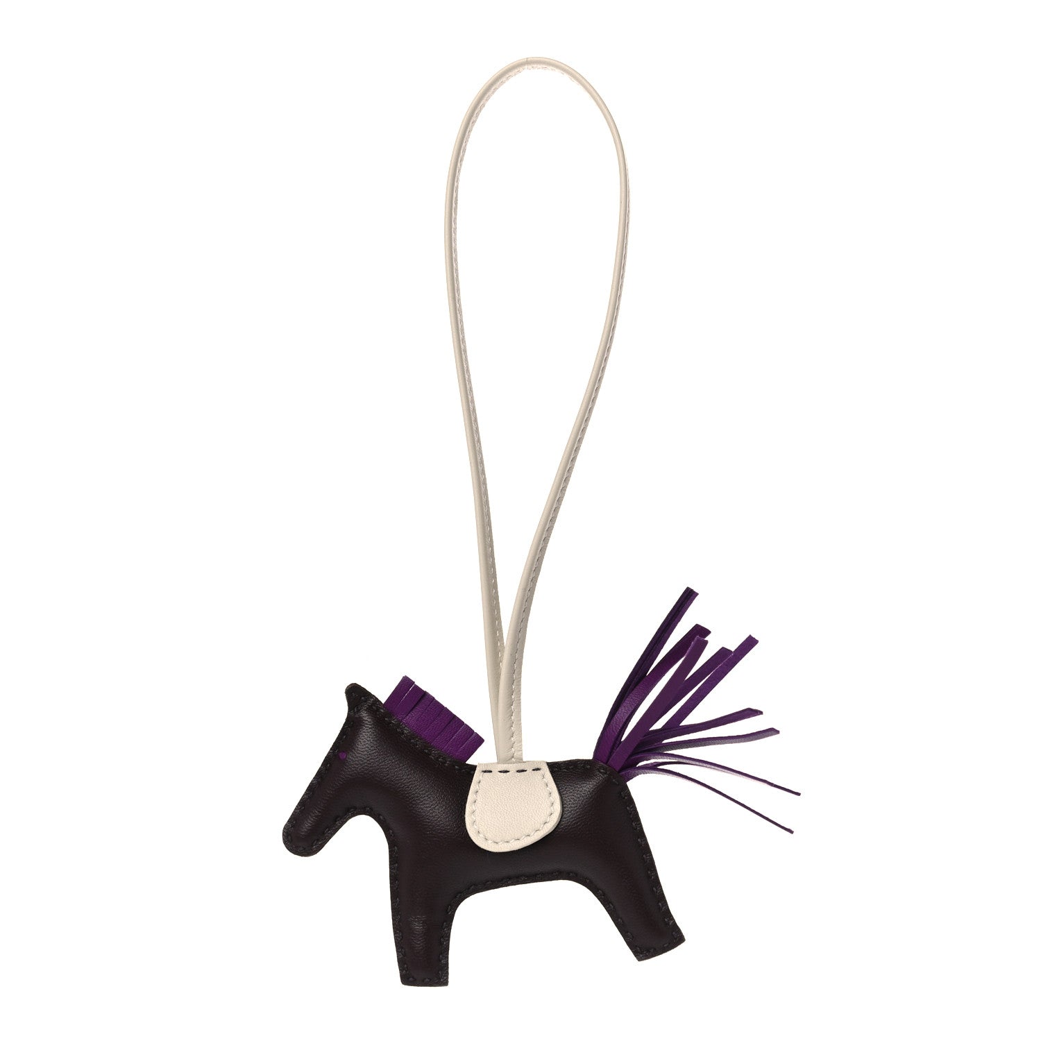 Hermes Milo Lambskin Grigri Rodeo Horse Bag Charm PM Rouge Sellier Craie Violet 1 of 4