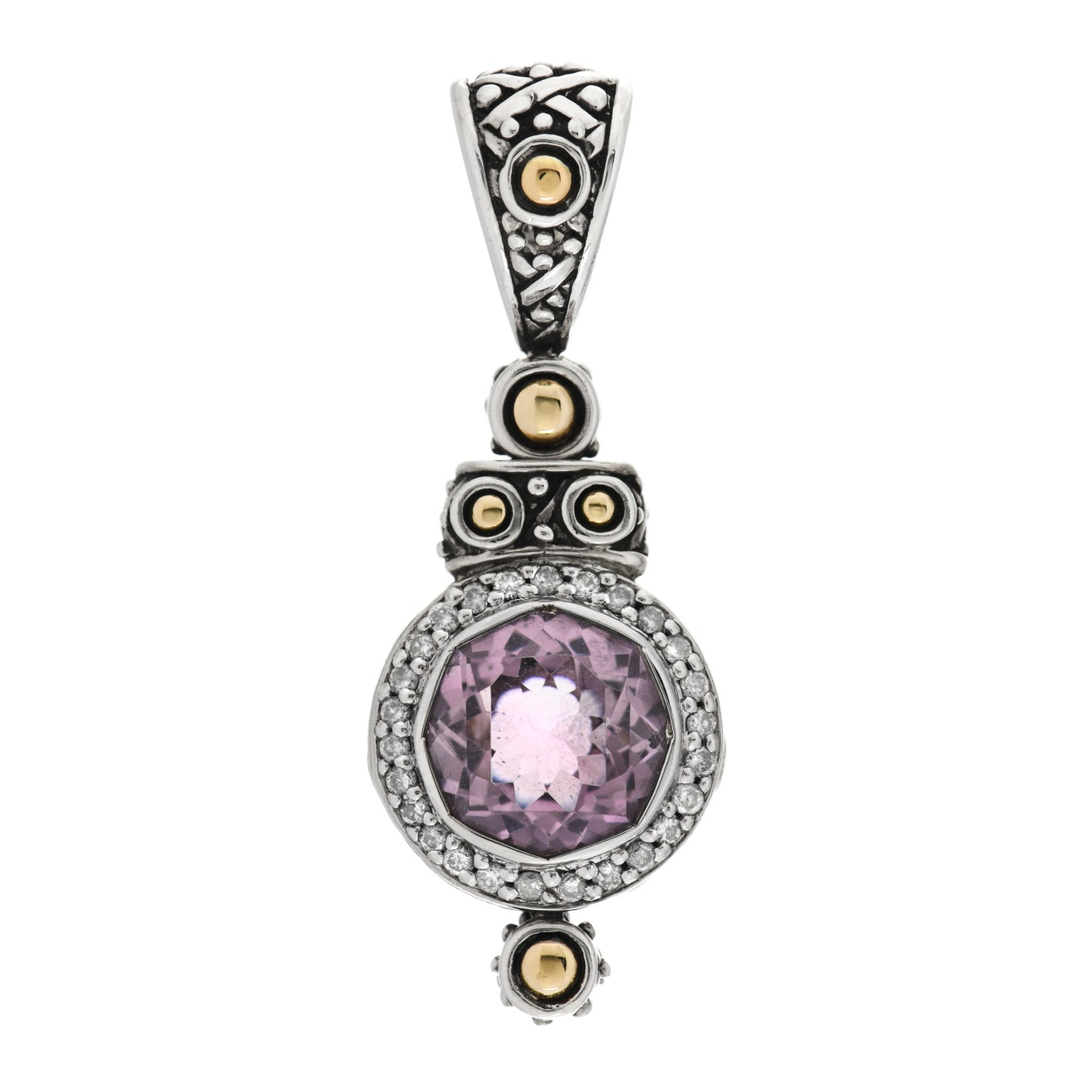 Sterling Silver 18K Yellow Gold Diamond Amethyst Batu Sari Pendant