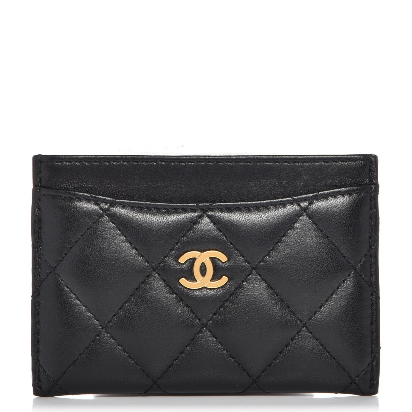 Lambskin Quilted Card Holder Black