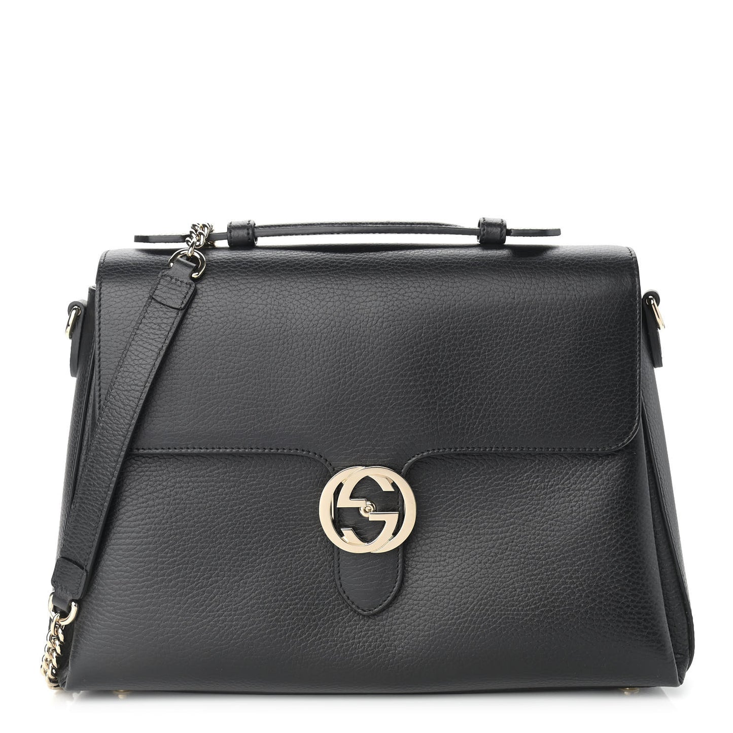 Dollar Calfskin Medium Interlocking G Top Handle Shoulder Bag Black
