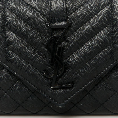 Saint Laurent Grain De Poudre Textured Mixed Matelasse Triquilt Small Monogram Monochrome Satchel Black 8 of 14