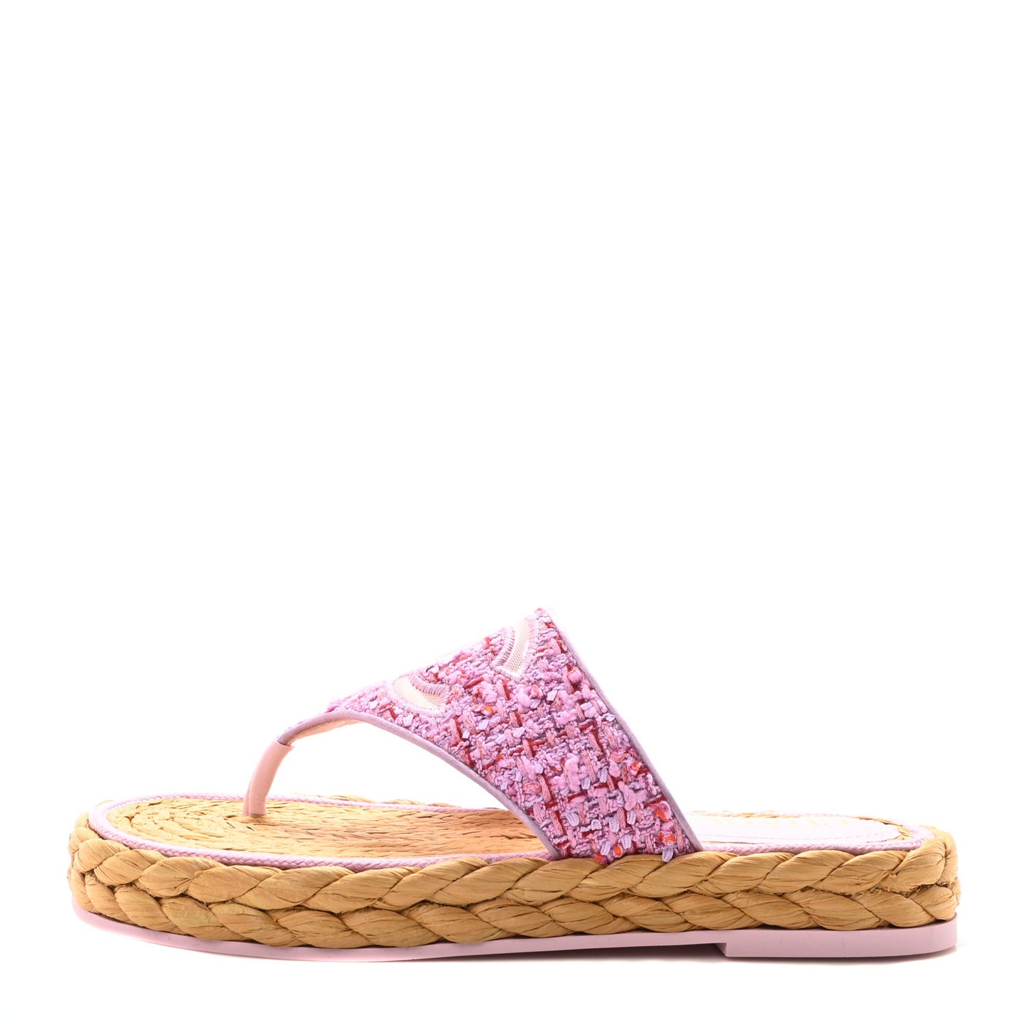 Tweed Mesh Satin CC Thong Sandals 38.5 Light Purple Pink Red