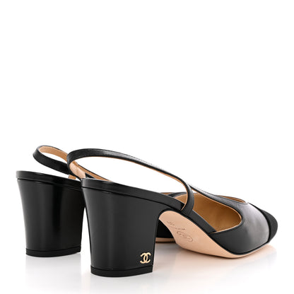 Chanel Goatskin Grosgrain Cap Toe CC Slingback Sandals 39 Black 4 of 13