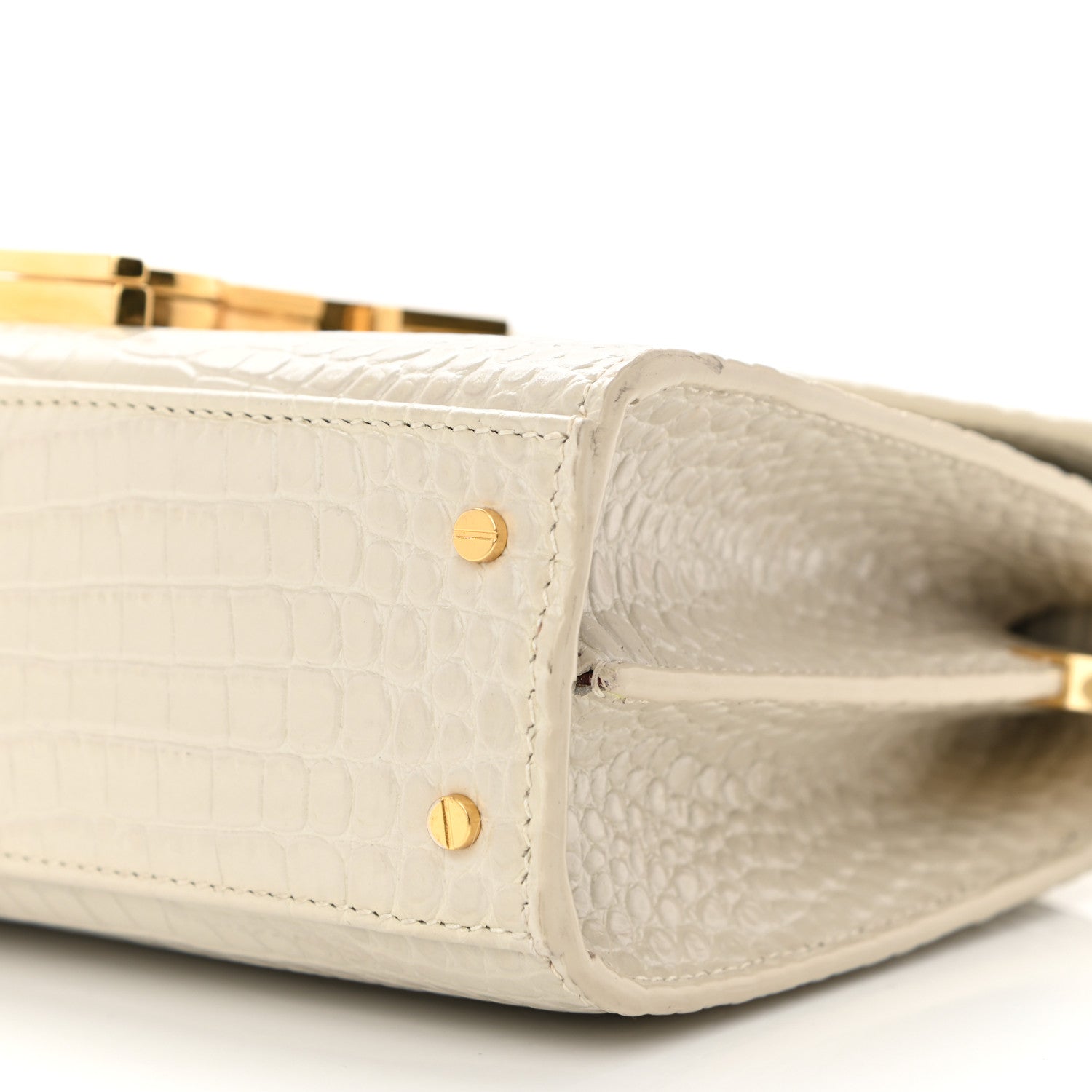Saint Laurent Crocodile Embossed Mini Classic Monogram Cassandra Top Handle Crema Soft 11 of 12