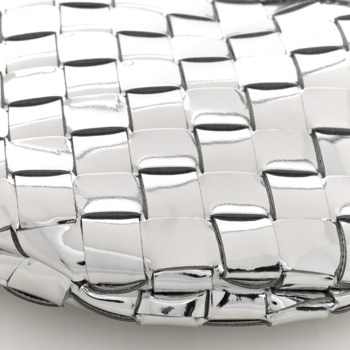 Mirror Laminated Nappa Intrecciato Mini Sardine Bag Silver