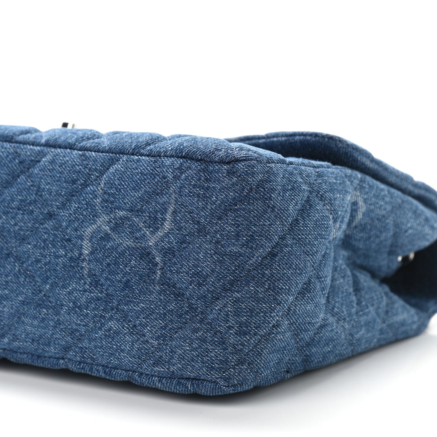 Denim Quilted CC Print Jumbo Single Flap Blue