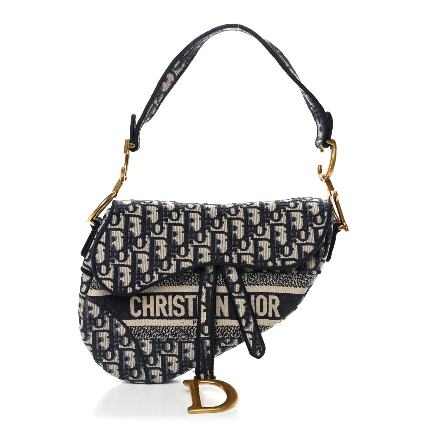 Oblique Embroidered Saddle Bag Blue