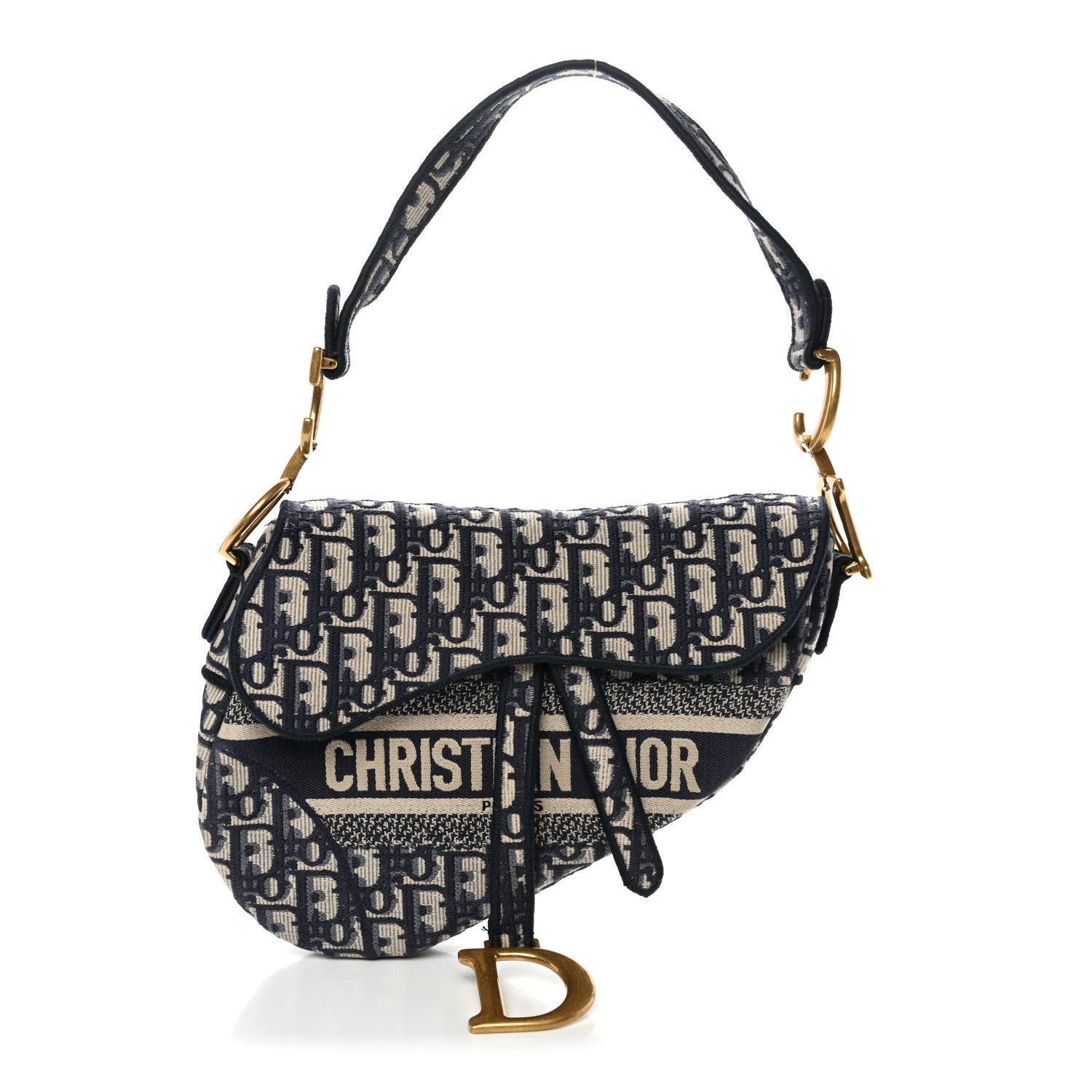 Christian Dior Oblique Embroidered Saddle Bag Blue 1 of 11