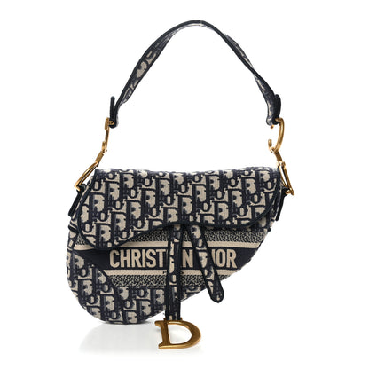 Christian Dior Oblique Embroidered Saddle Bag Blue 1 of 11