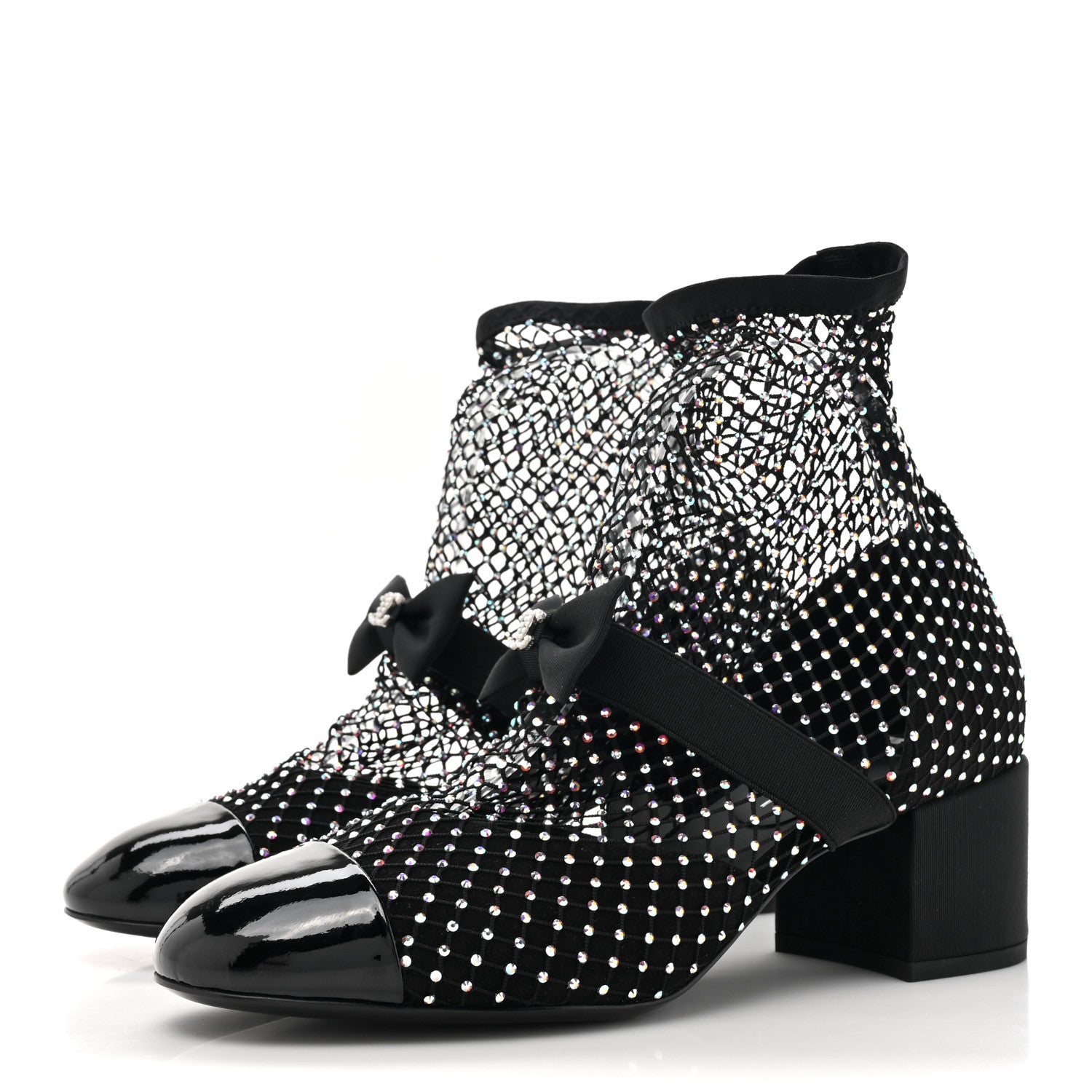 Chanel Resille Strass Kid Suede Patent Mary Jane Short Boots 38 Black 3 of 8