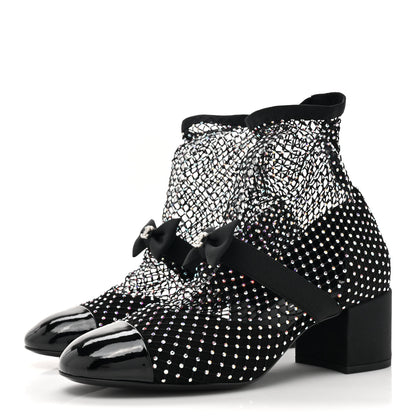 Chanel Resille Strass Kid Suede Patent Mary Jane Short Boots 38 Black 3 of 8