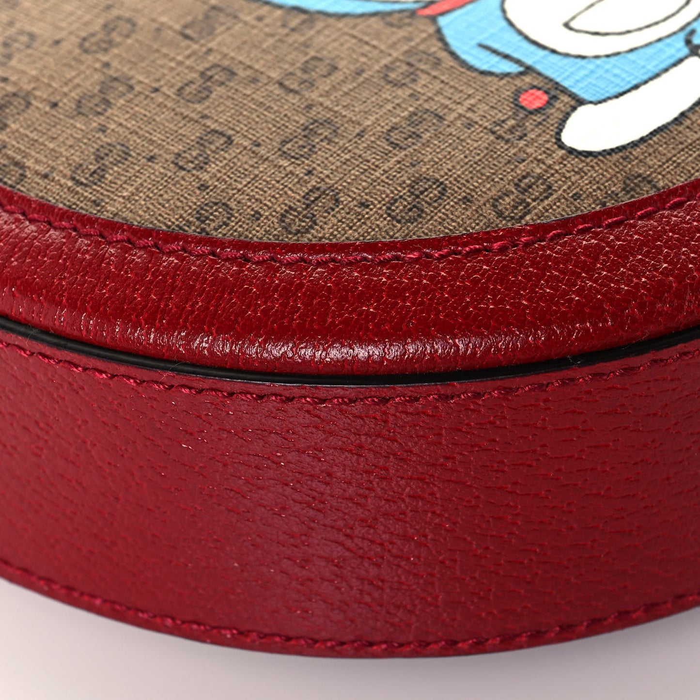 X DORAEMON Mini Vintage GG Supreme Monogram Mini Round Shoulder Bag Beige Cherry Red