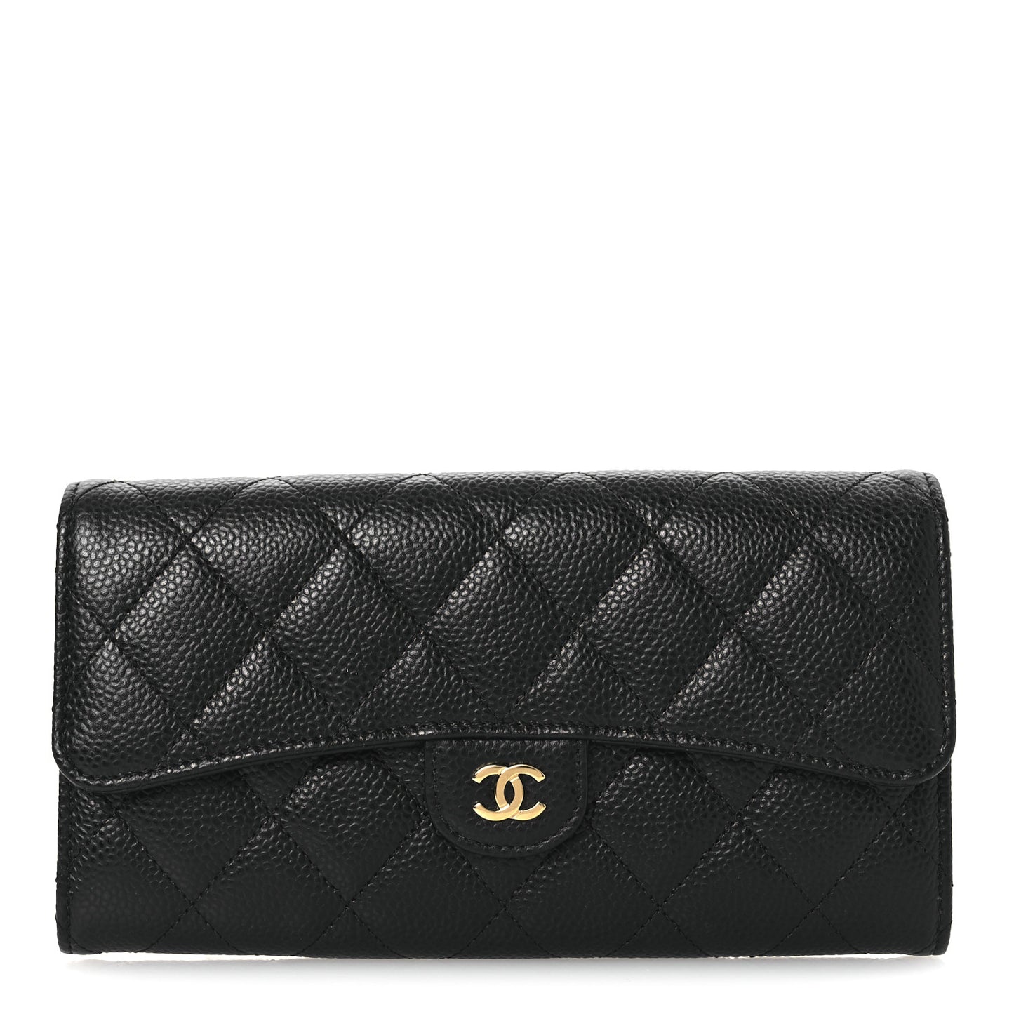Caviar Quilted Large Gusset Flap Wallet Black