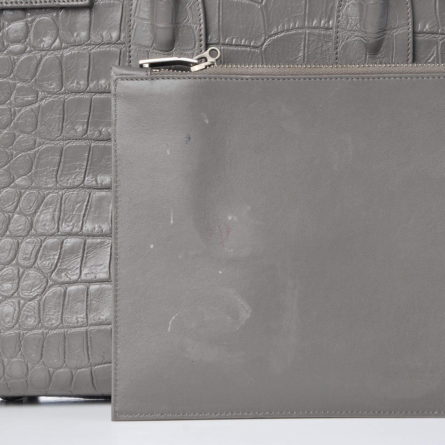 Saint Laurent Calfskin Crocodile Embossed Small Sac De Jour Fog 10 of 12