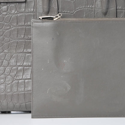 Saint Laurent Calfskin Crocodile Embossed Small Sac De Jour Fog 10 of 12