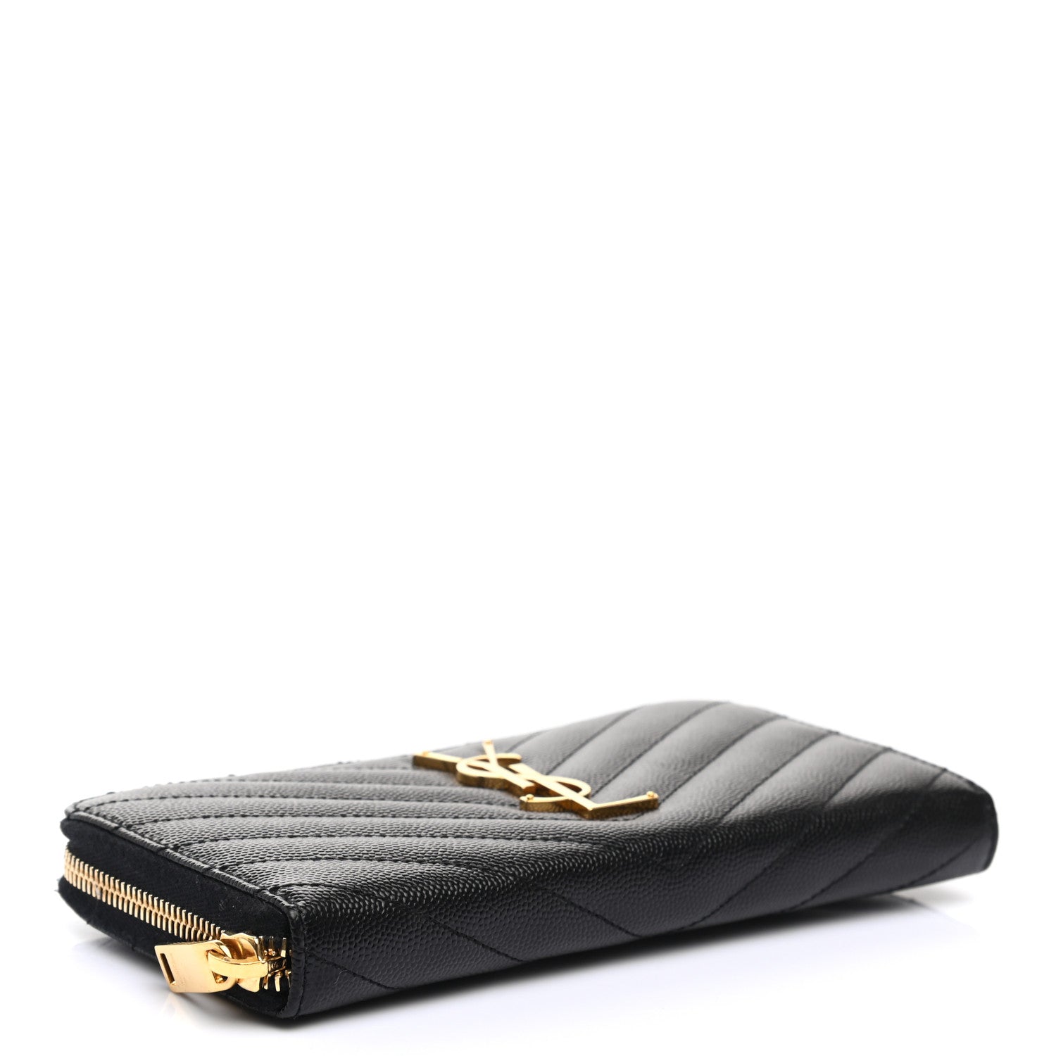 Saint Laurent Grain De Poudre Matelasse Chevron Monogram Zip Around Wallet Black 4 of 7