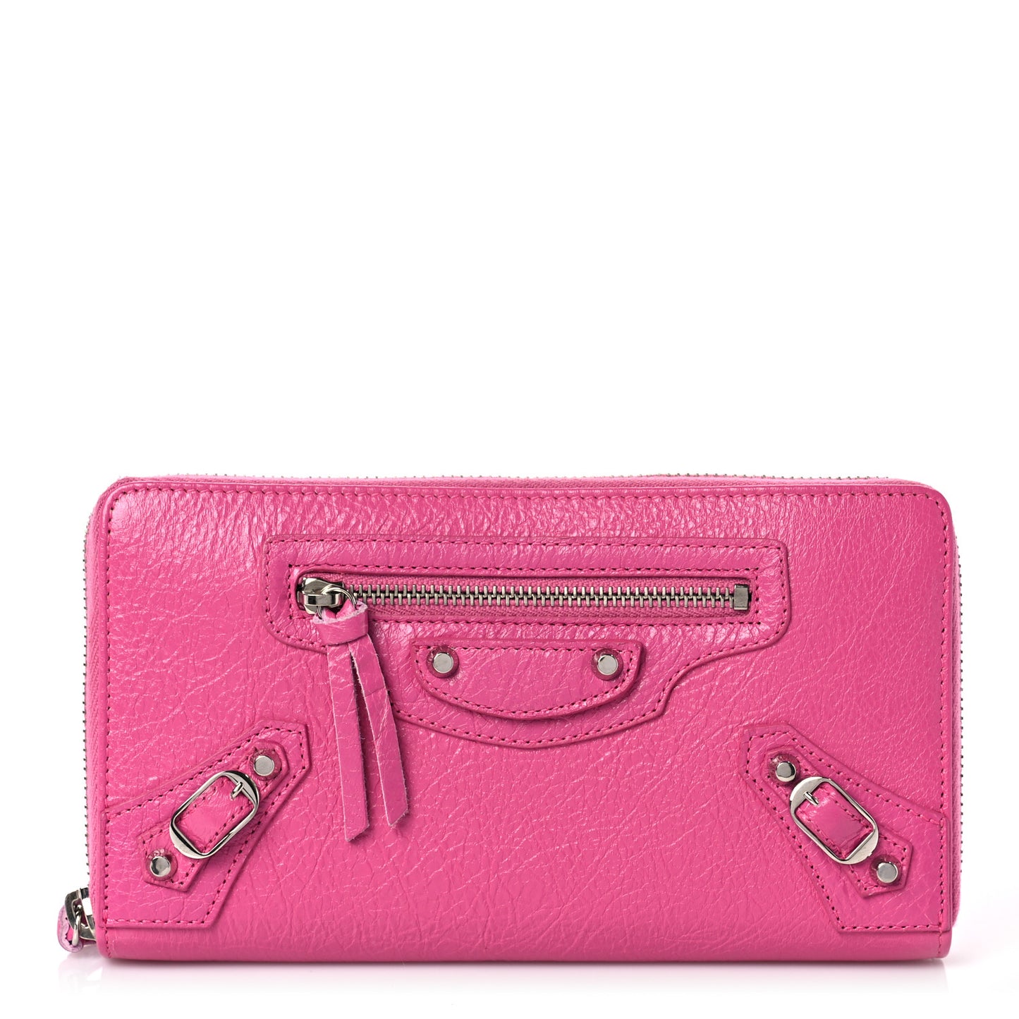 Agneau Classic Silver Hardware Continental Zip Around Wallet Rose Flamingo